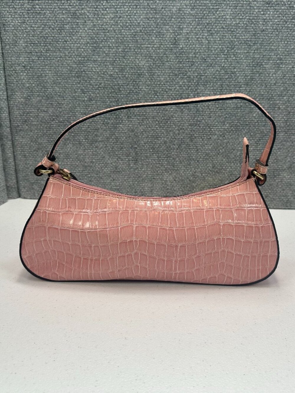 Pink Croc Embossed Y2K Baguette Shoulder Bag